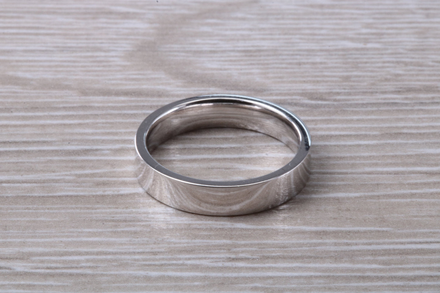 Platinum 4 mm Wide Flat Comfort Fit Profile Wedding Band