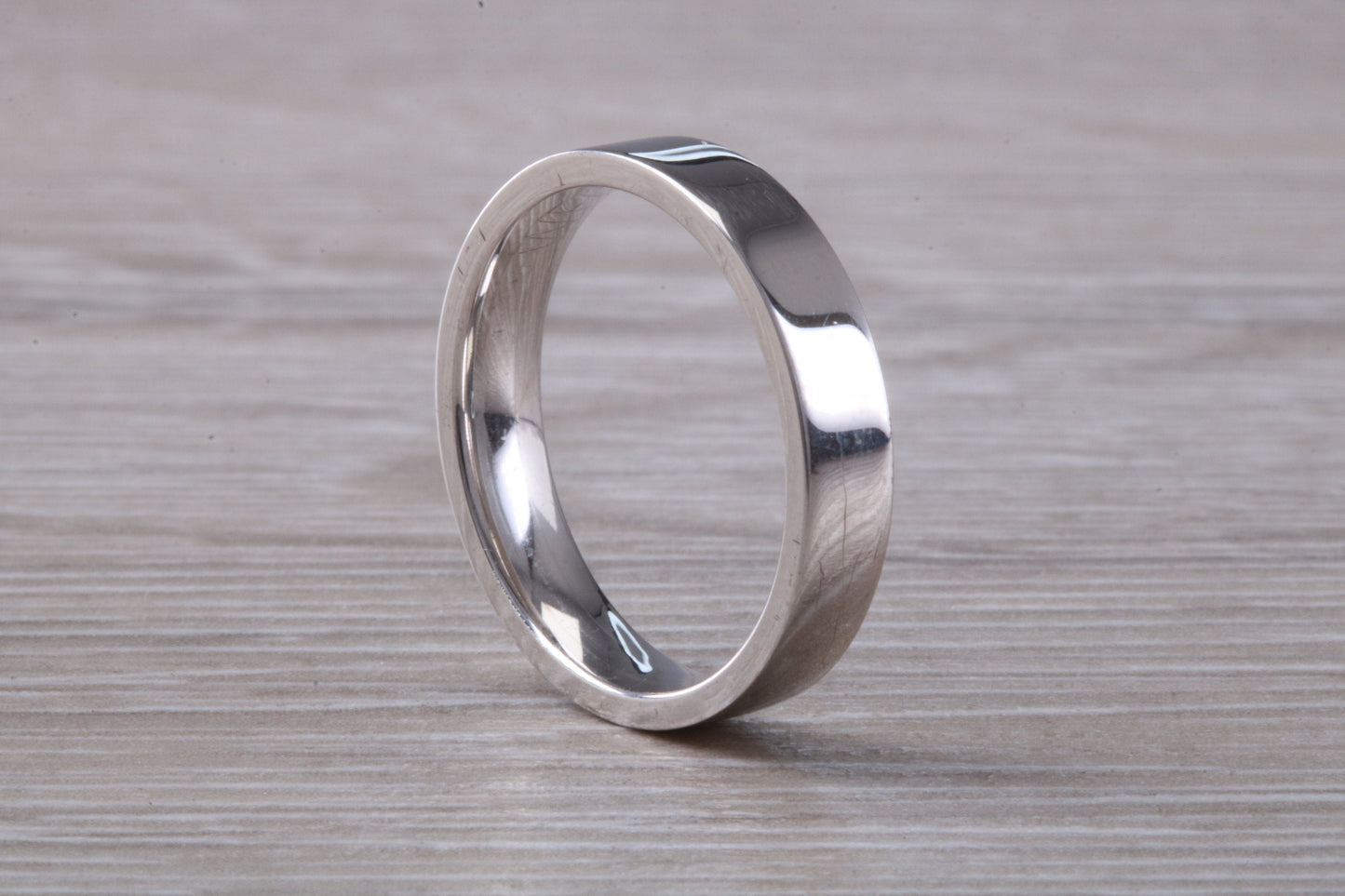 Platinum 4 mm Wide Flat Comfort Fit Profile Wedding Band