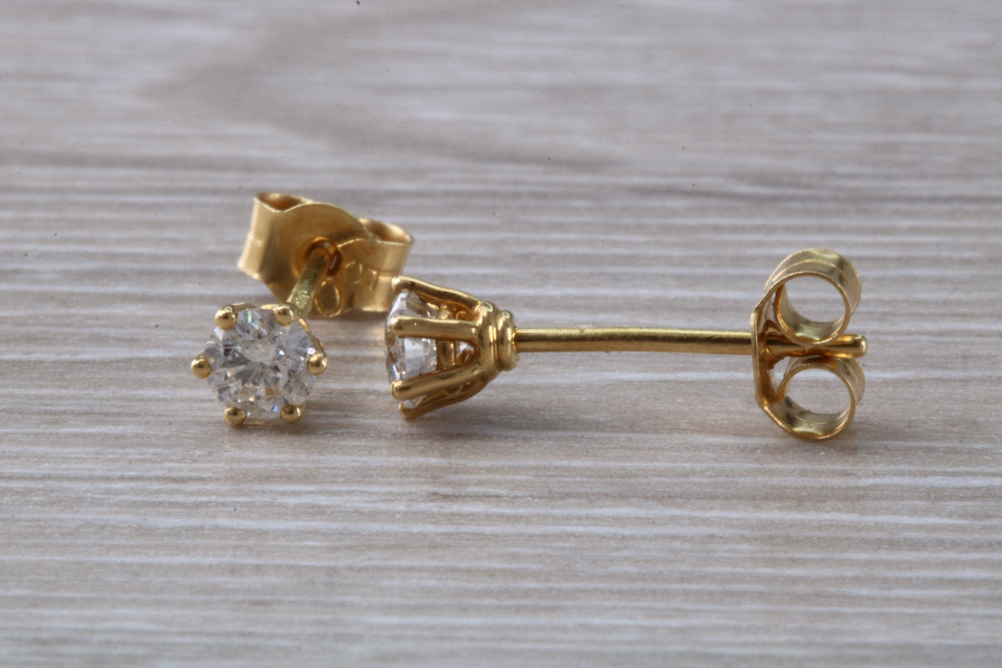 Half Carat Diamond Solitaire Stud Earrings in 18 ct Yellow Gold, British Hallmarked