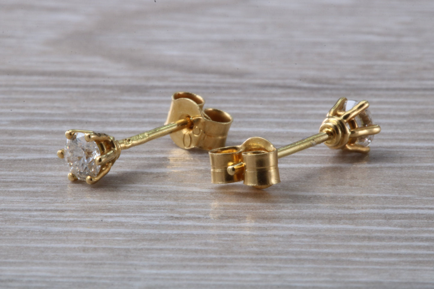 Half Carat Diamond Solitaire Stud Earrings in 18 ct Yellow Gold, British Hallmarked