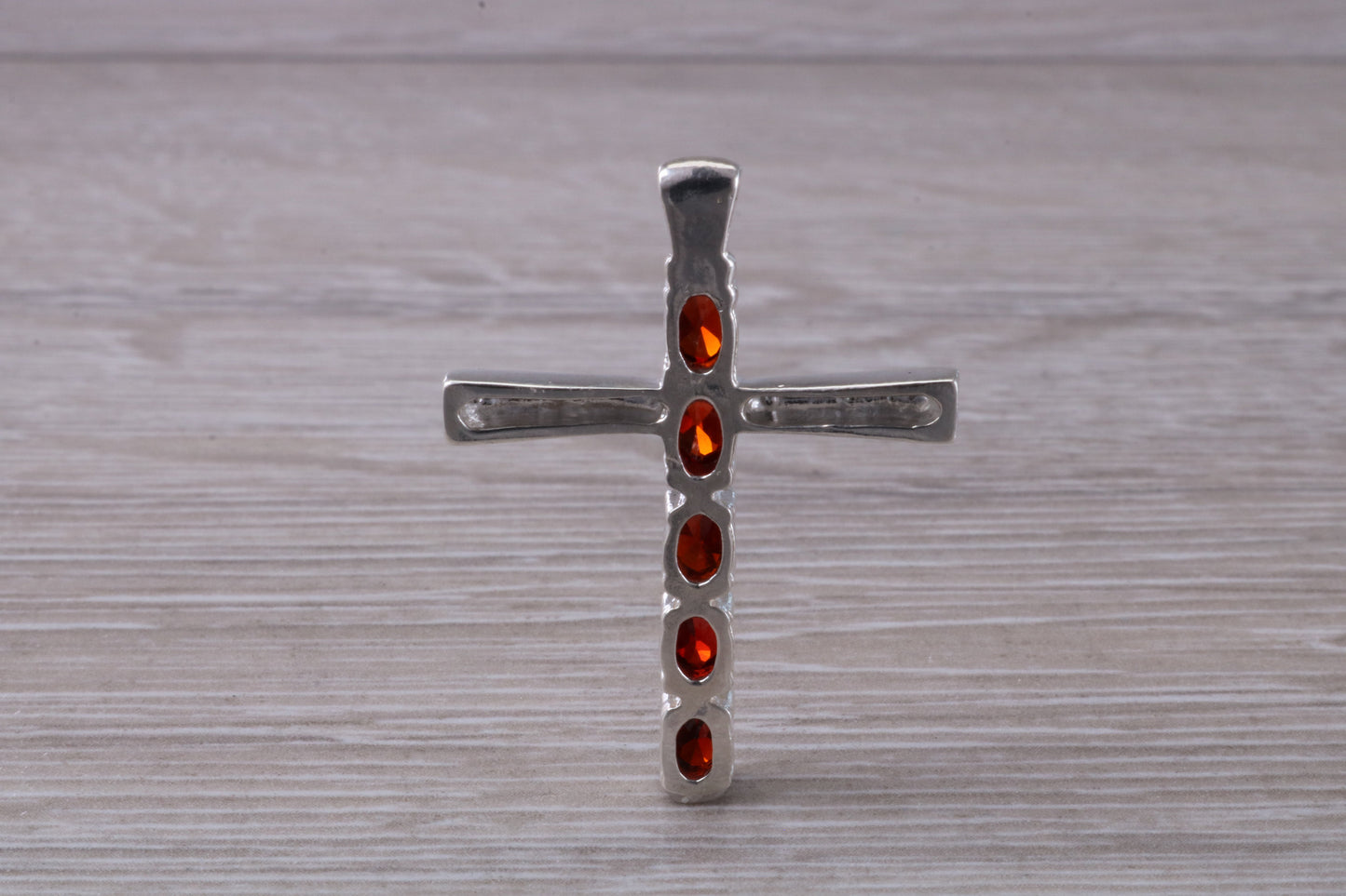 Sterling Silver Garnet C Z set Cross Necklace