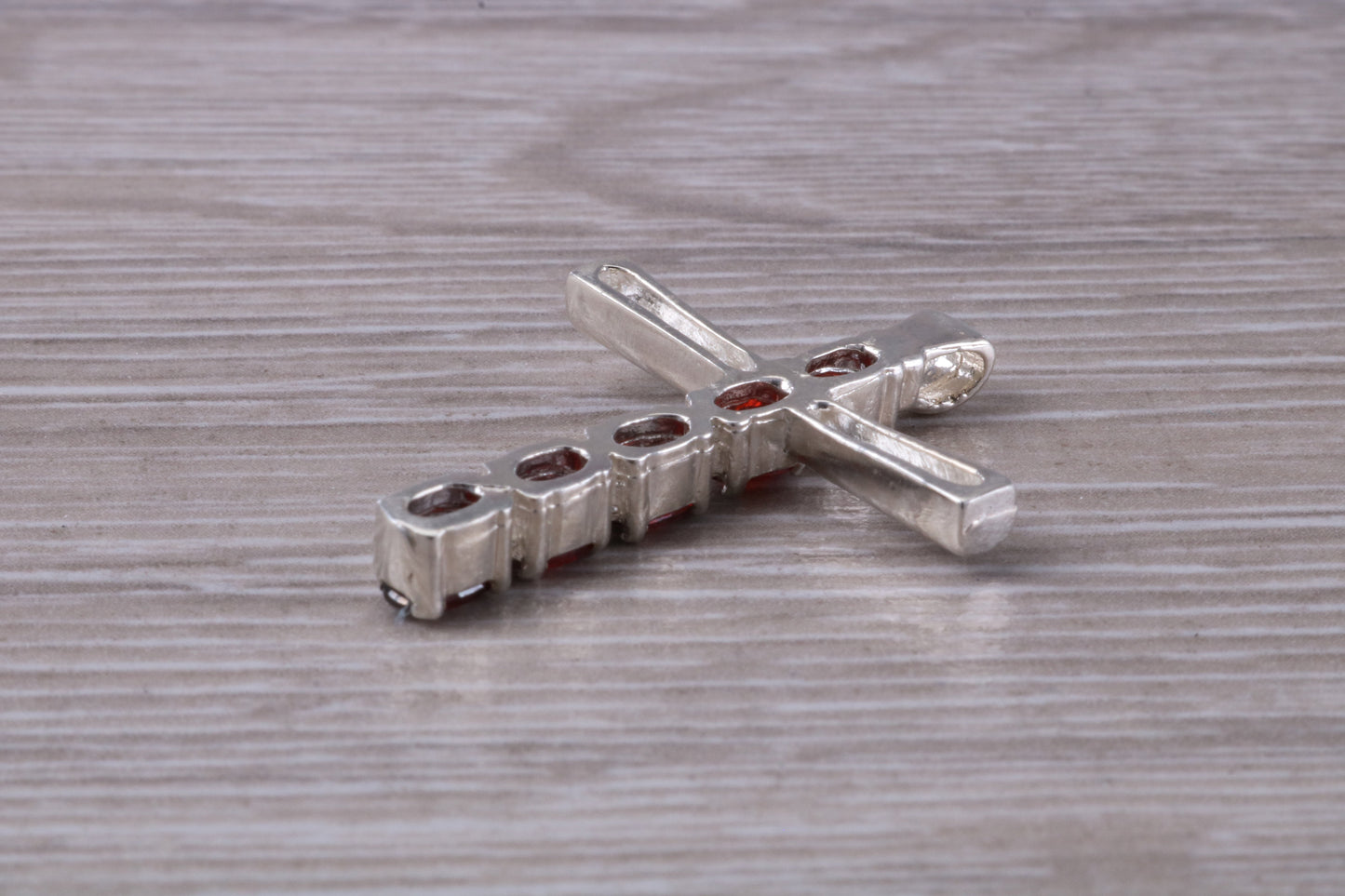 Sterling Silver Garnet C Z set Cross Necklace