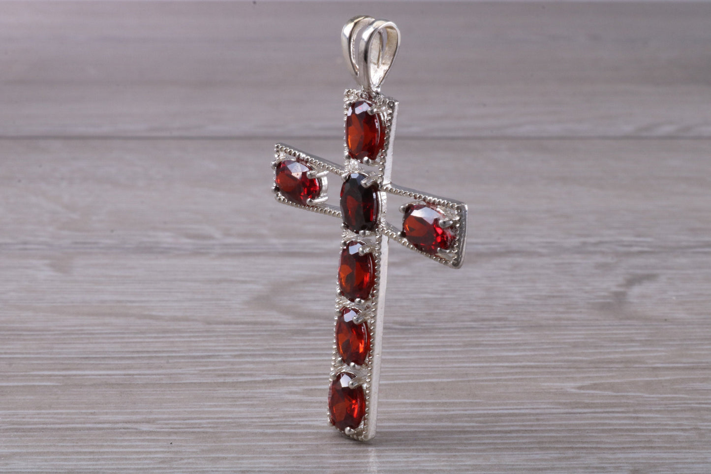 Sterling Silver Garnet C Z set Cross Necklace