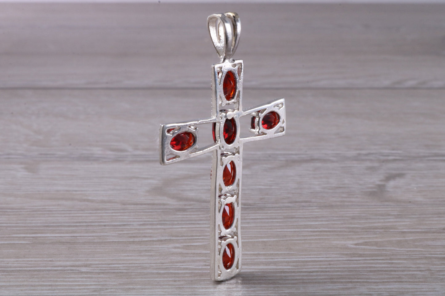 Sterling Silver Garnet C Z set Cross Necklace