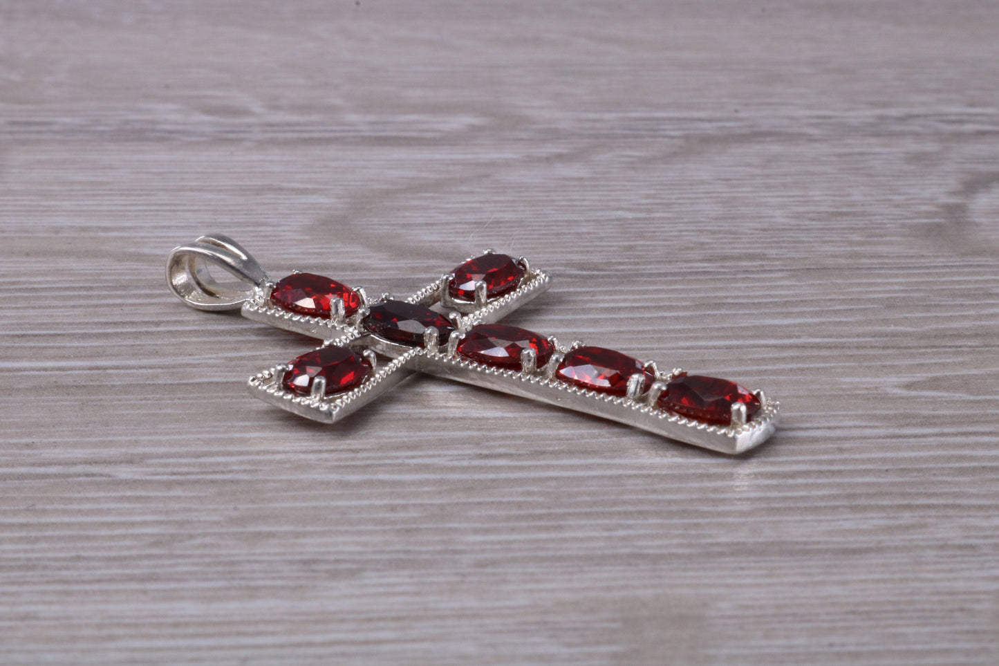 Sterling Silver Garnet C Z set Cross Necklace