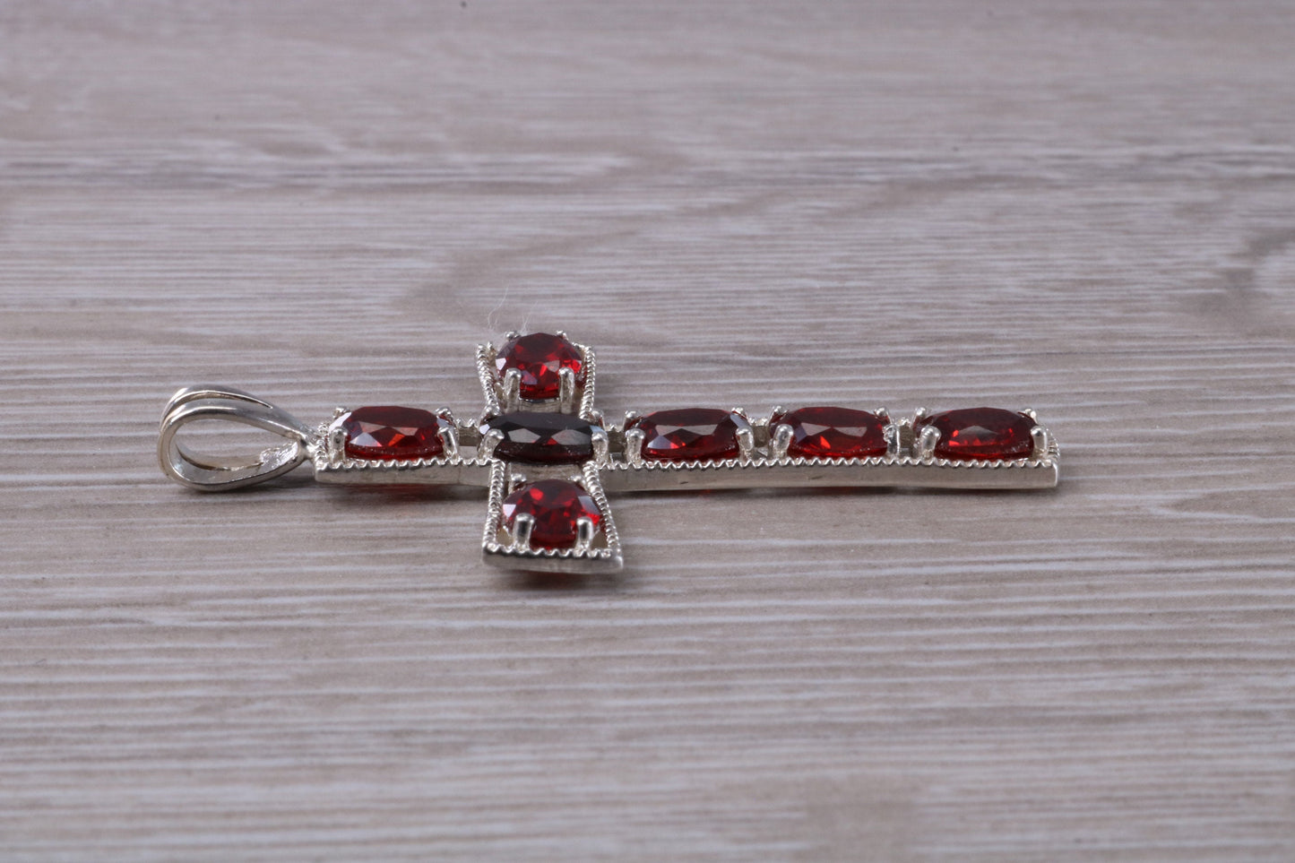 Sterling Silver Garnet C Z set Cross Necklace