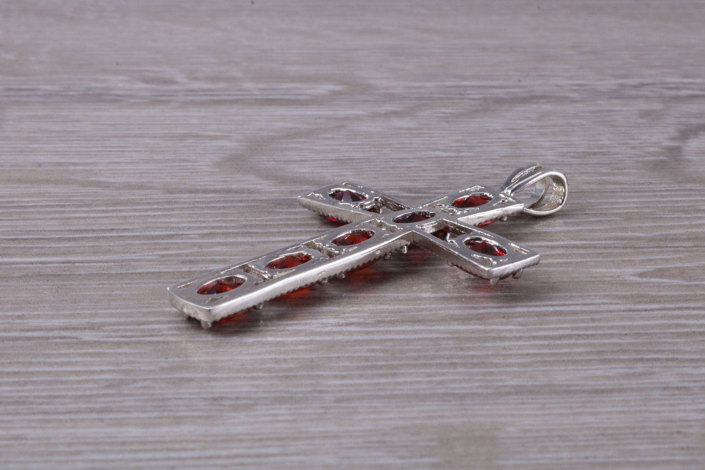 Sterling Silver Garnet C Z set Cross Necklace