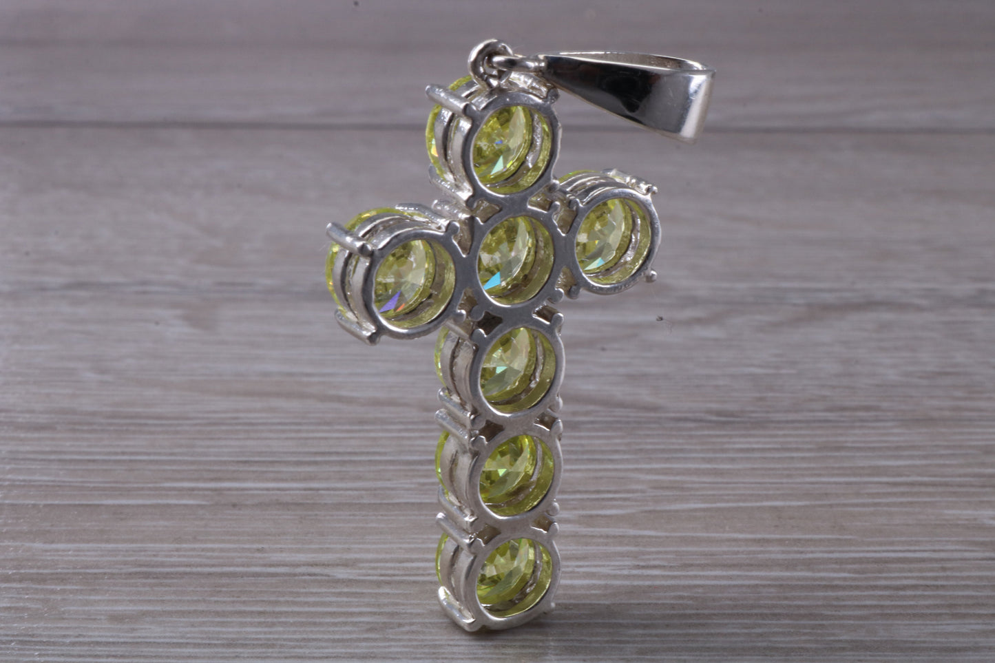 Very Large and Chunky Sterling Silver Peridot C Z set Cross Necklace