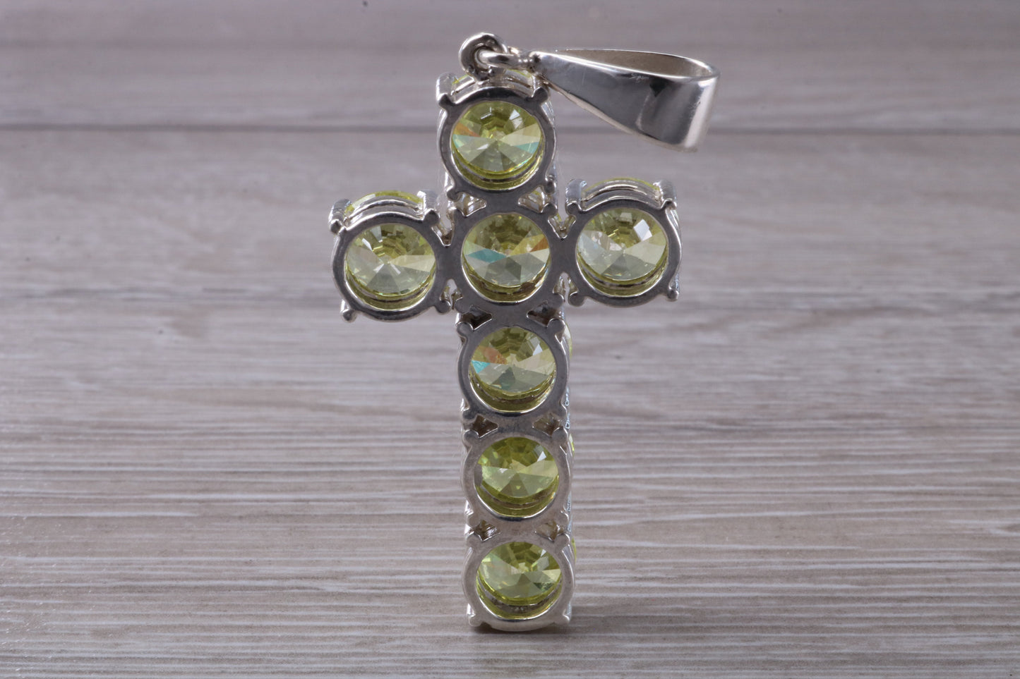 Very Large and Chunky Sterling Silver Peridot C Z set Cross Necklace