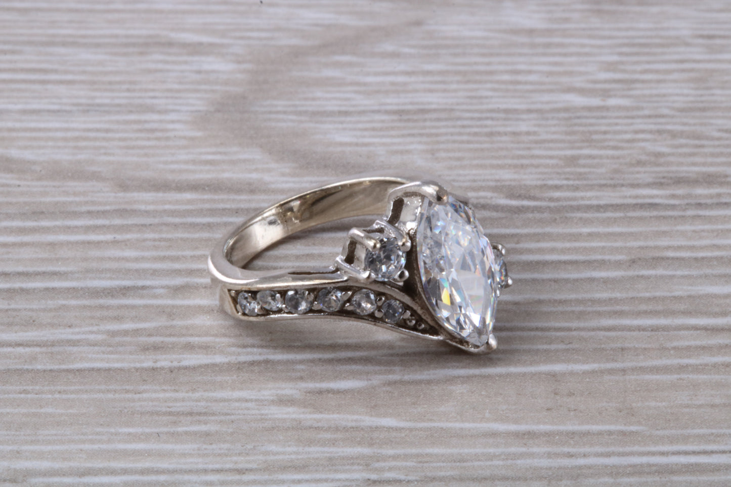 Dressy real Diamond look ring, sterling silver set with diamond look Cubic Zirconia, Ideal promise, dress engagement ring