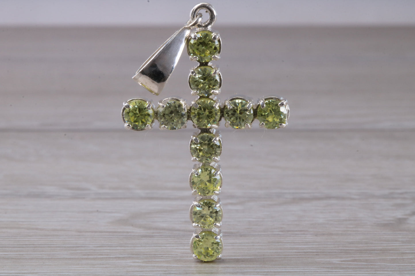 Sterling Silver Peridot C Z set Cross necklace