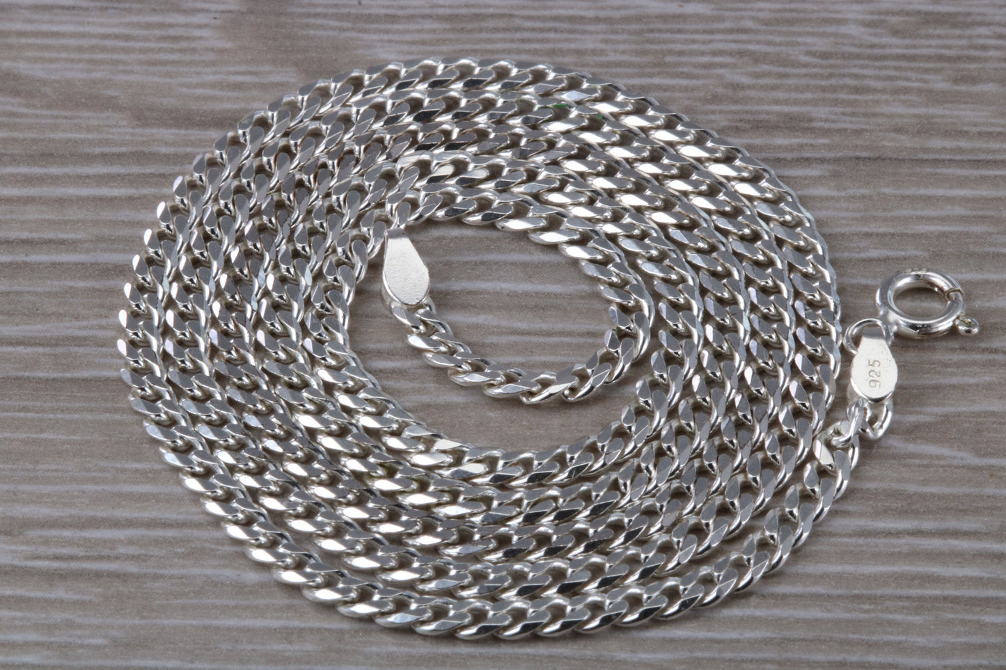 Heavy Diamond Cut Curb Chain. Sterling Silver. 20 inch Length