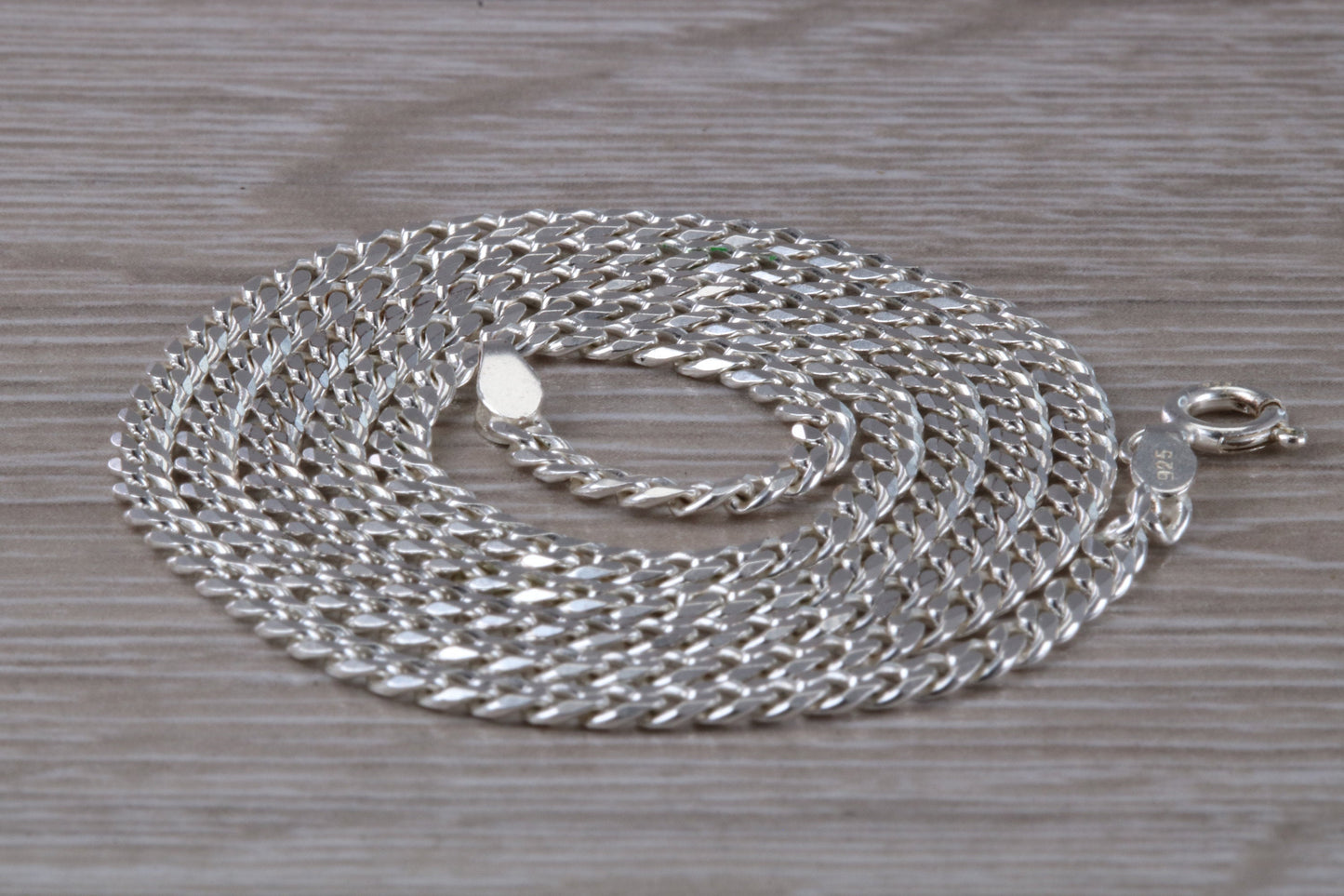 Heavy Diamond Cut Curb Chain. Sterling Silver. 20 inch Length