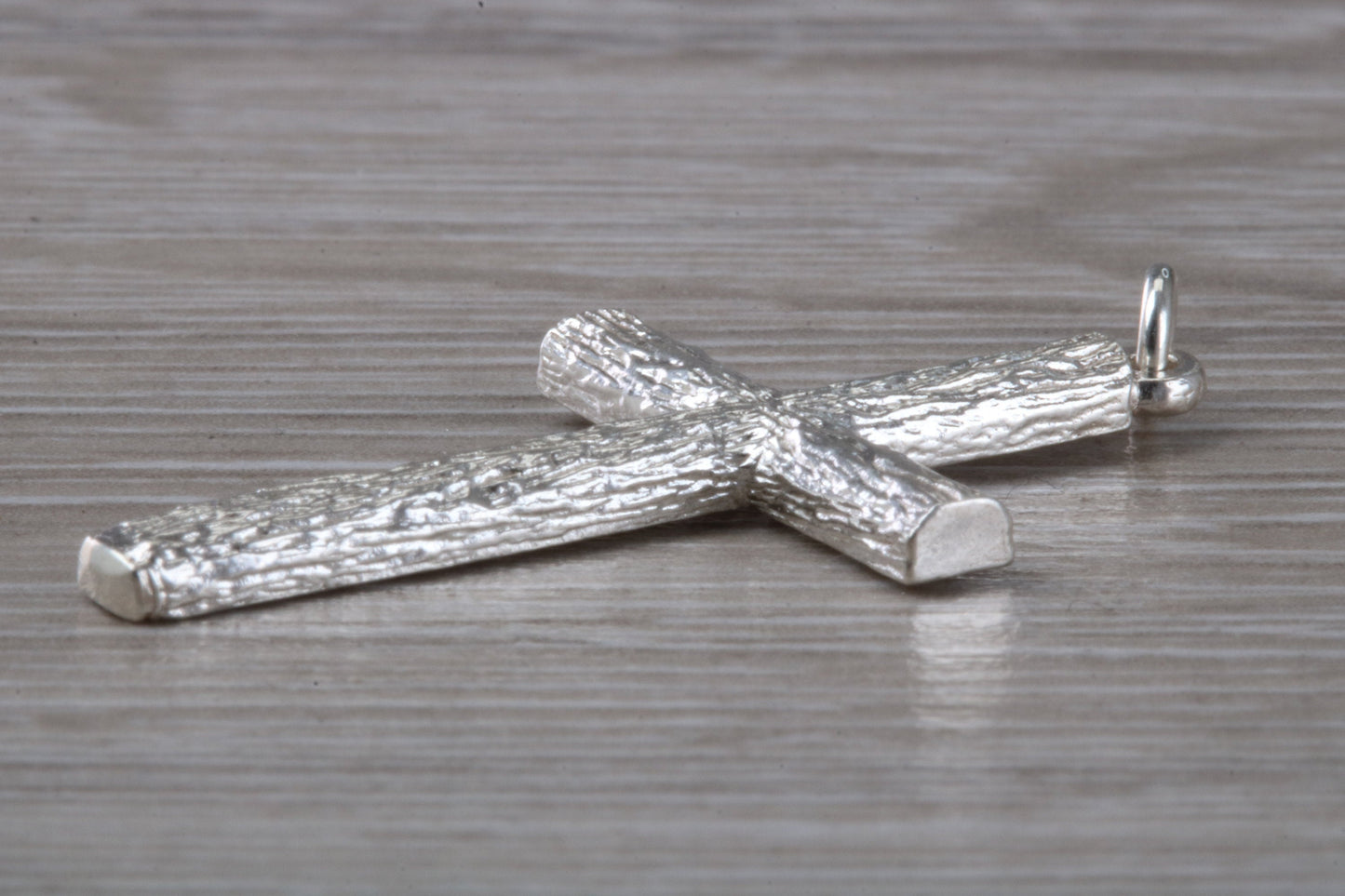Large Bark Effect Sterling Silver Cross Necklace