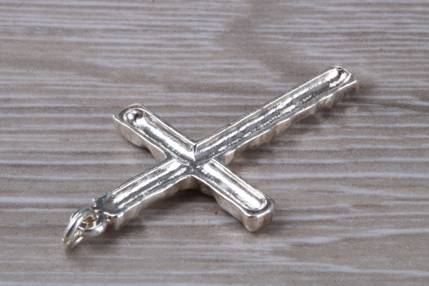 Sterling Silver Tree Bark Effect Cross Necklace