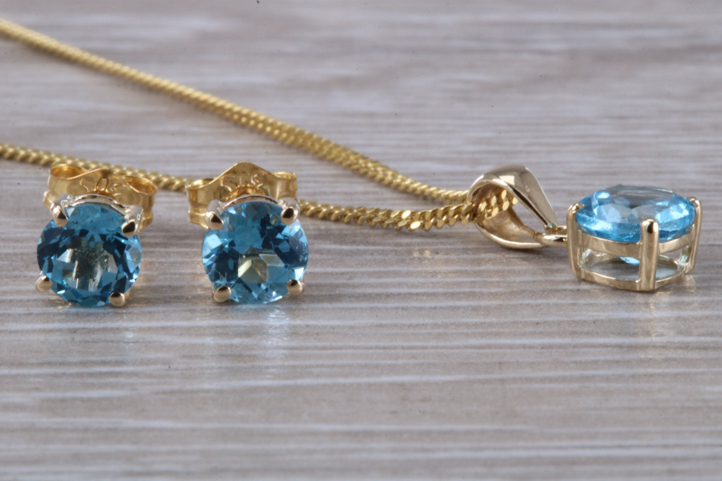 Real Topaz Earrings and Necklace Set, Solid 9ct Yellow Gold