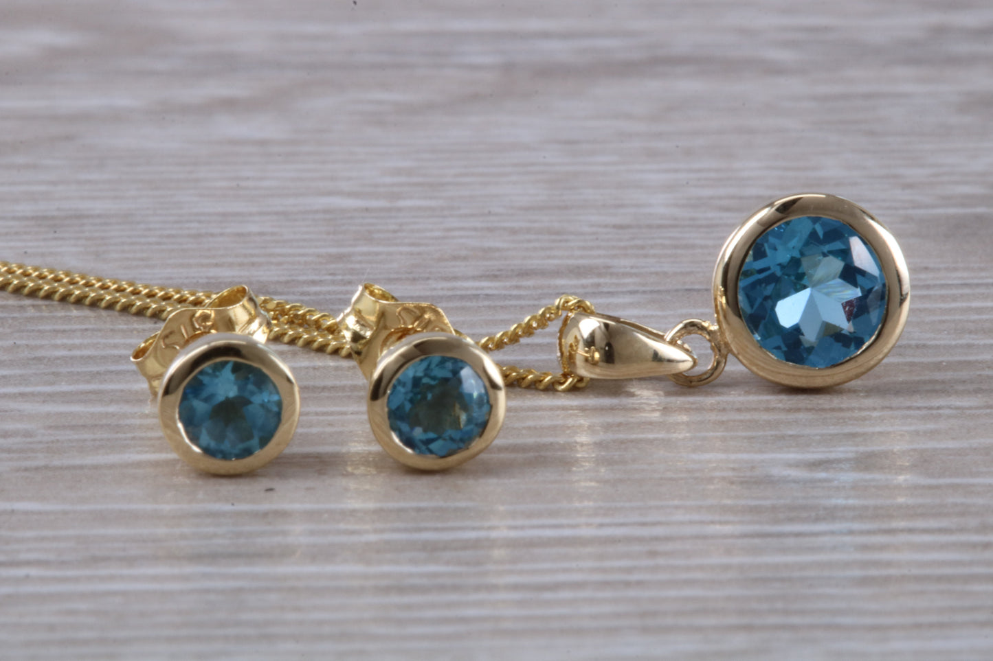 Real Topaz Earrings and Necklace Set, Solid 9ct Yellow Gold