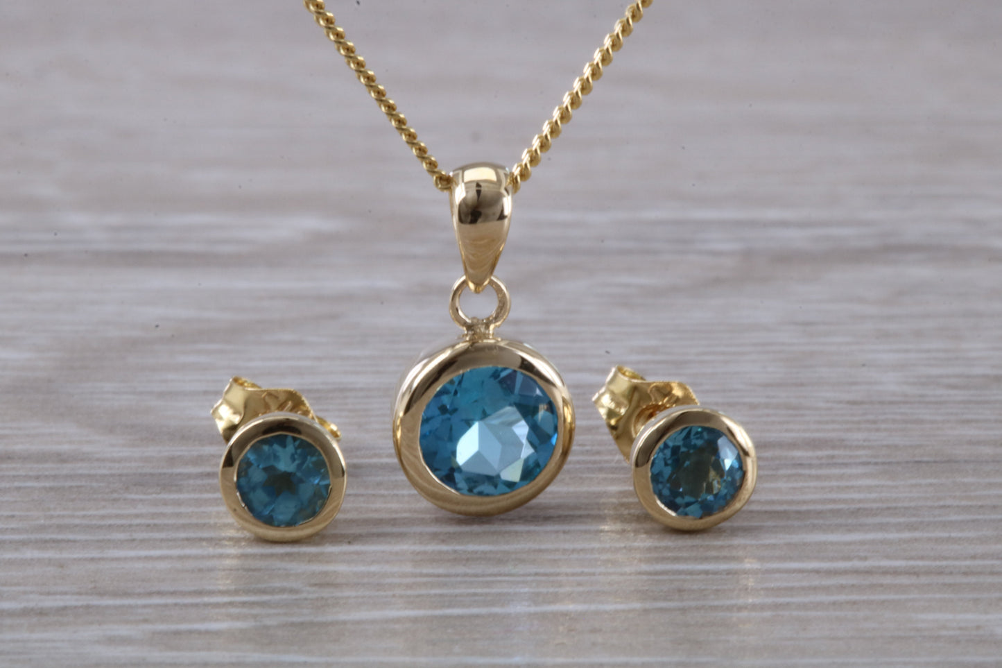 Real Topaz Earrings and Necklace Set, Solid 9ct Yellow Gold