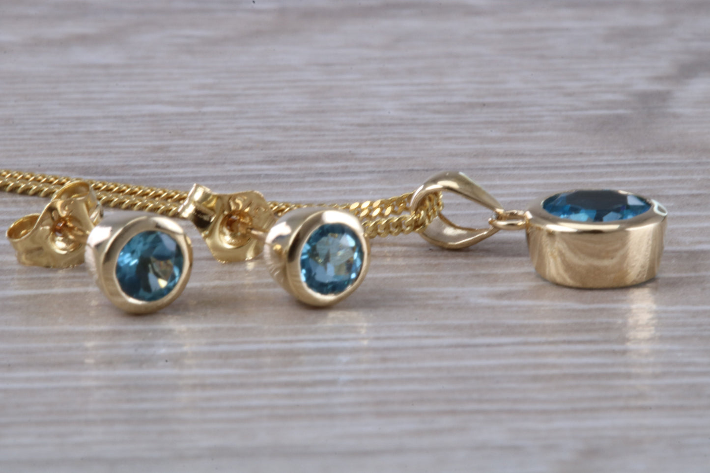 Real Topaz Earrings and Necklace Set, Solid 9ct Yellow Gold