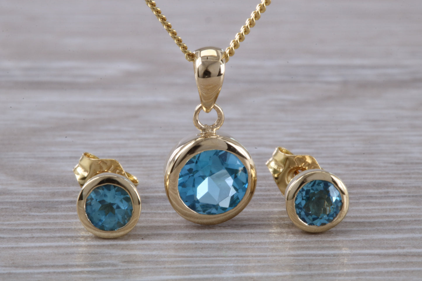 Real Topaz Earrings and Necklace Set, Solid 9ct Yellow Gold