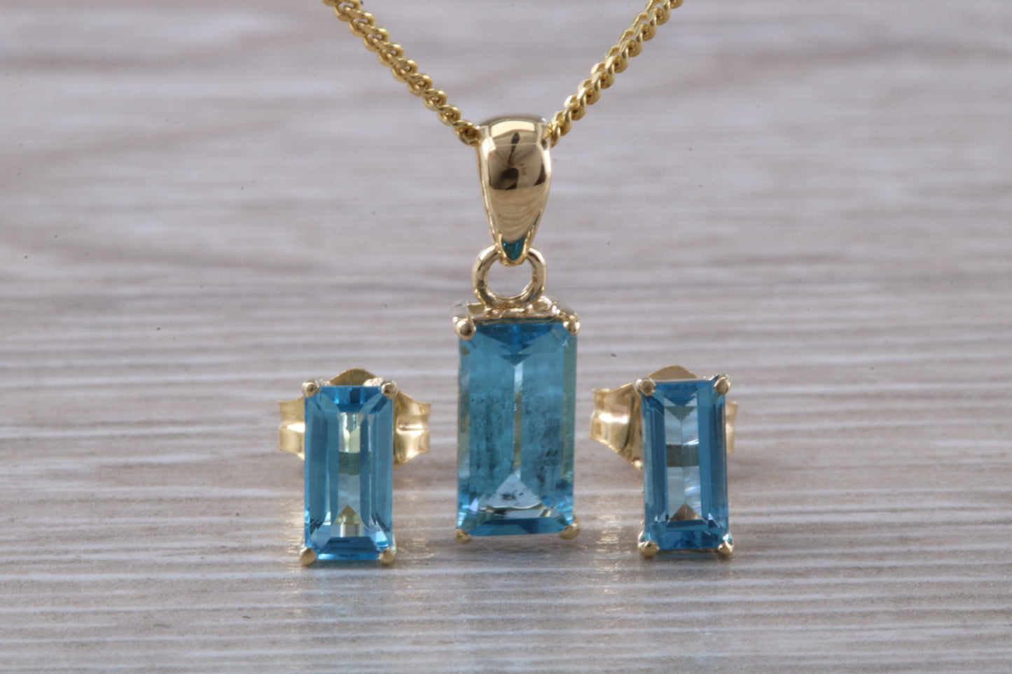 Real Topaz Earrings and Necklace Set, Solid 9ct Yellow Gold