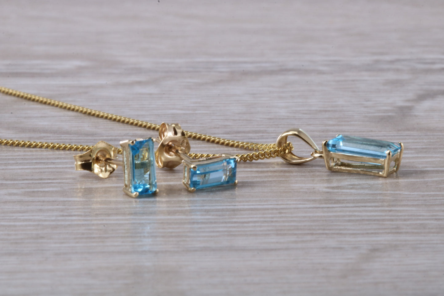Real Topaz Earrings and Necklace Set, Solid 9ct Yellow Gold