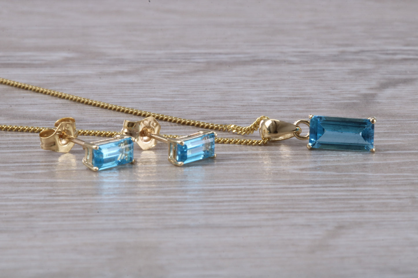 Real Topaz Earrings and Necklace Set, Solid 9ct Yellow Gold
