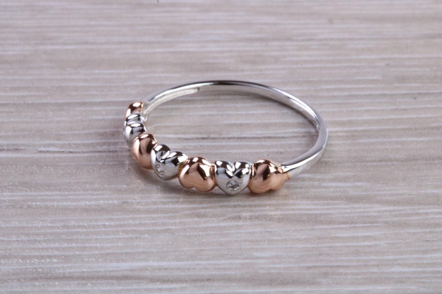 Love Hearts ring solid sterling silver with two tone 18ct gold plating. Perfect gift for any occasion