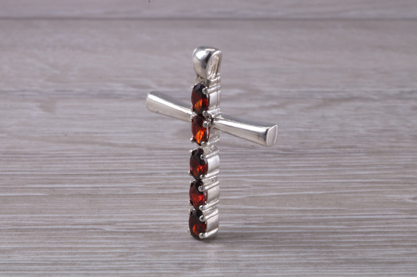 Sterling Silver Garnet C Z set Cross Necklace