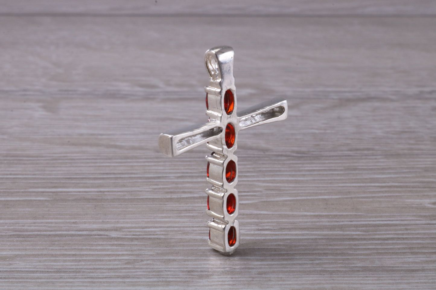 Sterling Silver Garnet C Z set Cross Necklace