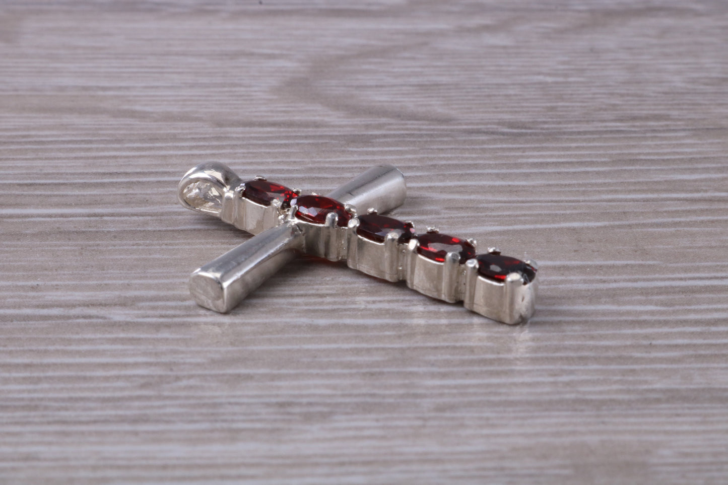 Sterling Silver Garnet C Z set Cross Necklace