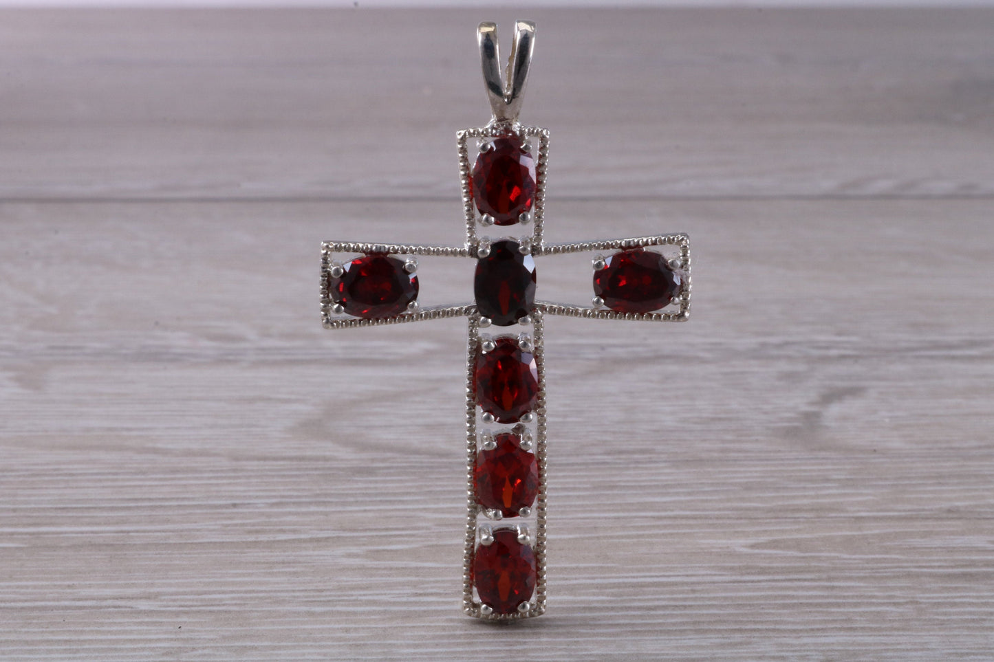 Sterling Silver Garnet C Z set Cross Necklace