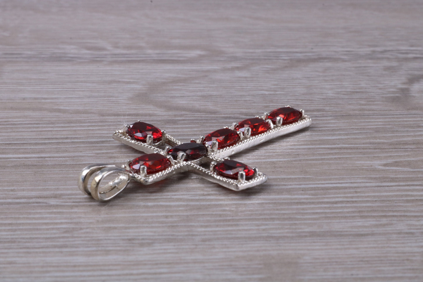 Sterling Silver Garnet C Z set Cross Necklace
