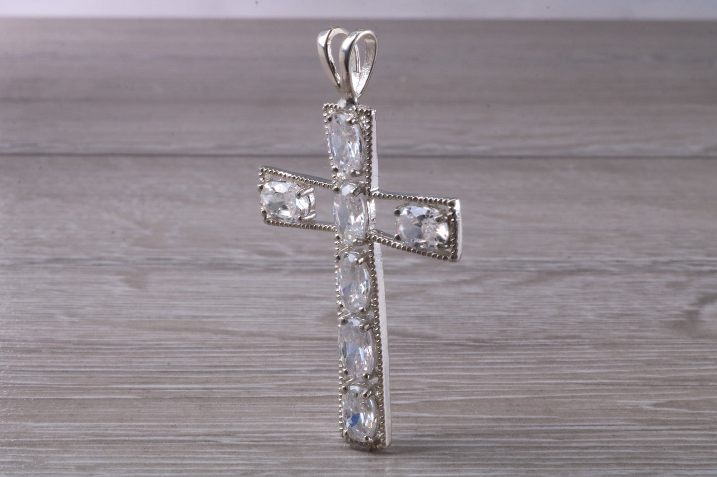 Sterling Silver C Z Set Cross Necklace