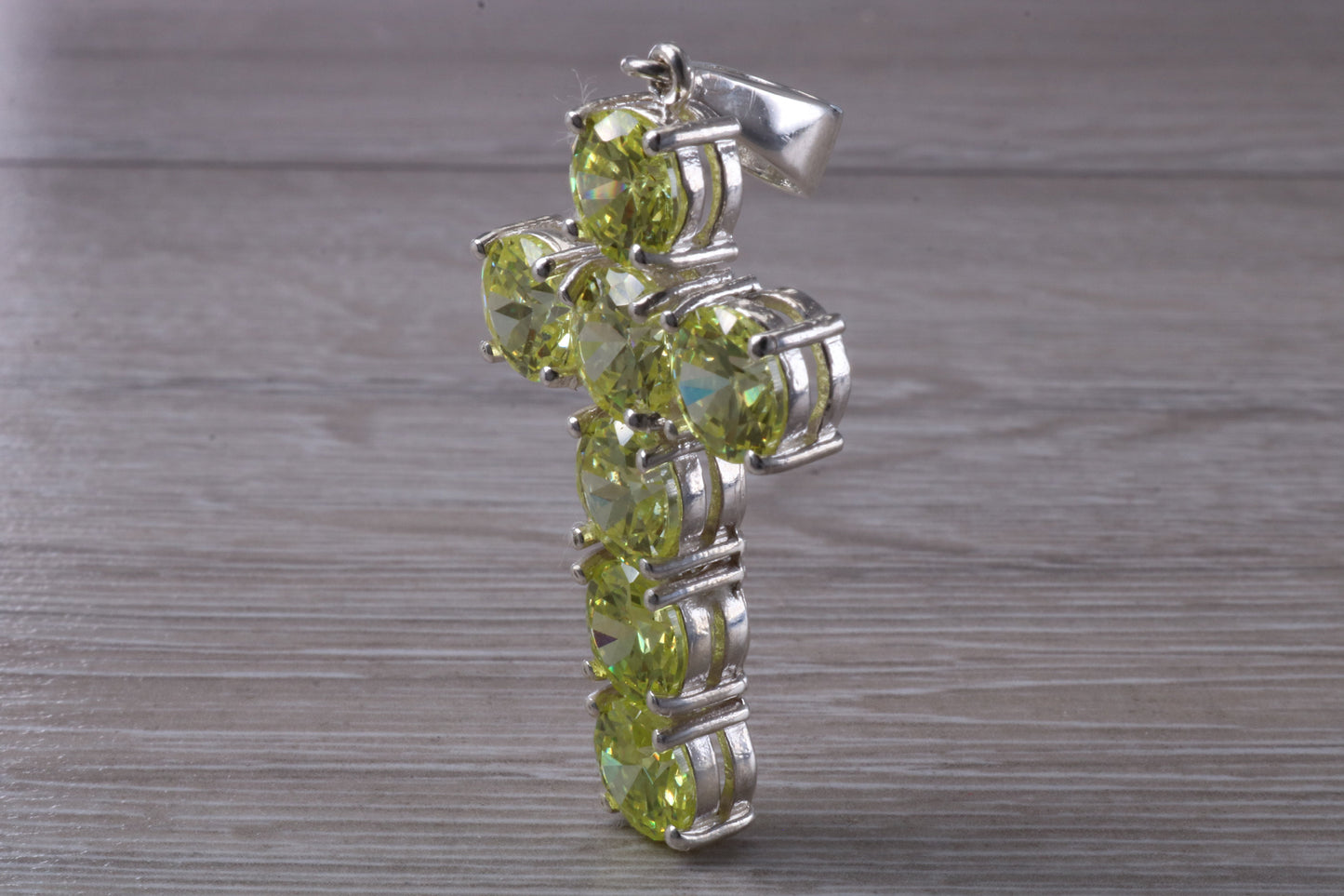Very Large and Chunky Sterling Silver Peridot C Z set Cross Necklace