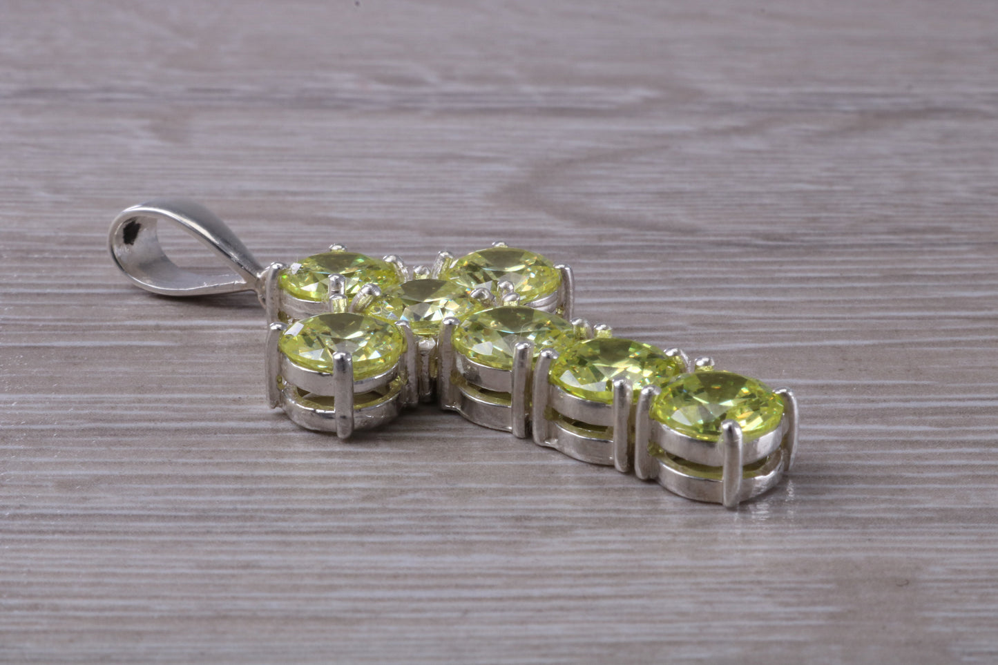 Very Large and Chunky Sterling Silver Peridot C Z set Cross Necklace