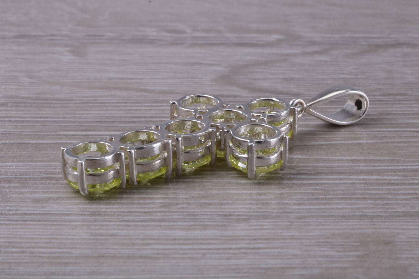 Very Large and Chunky Sterling Silver Peridot C Z set Cross Necklace