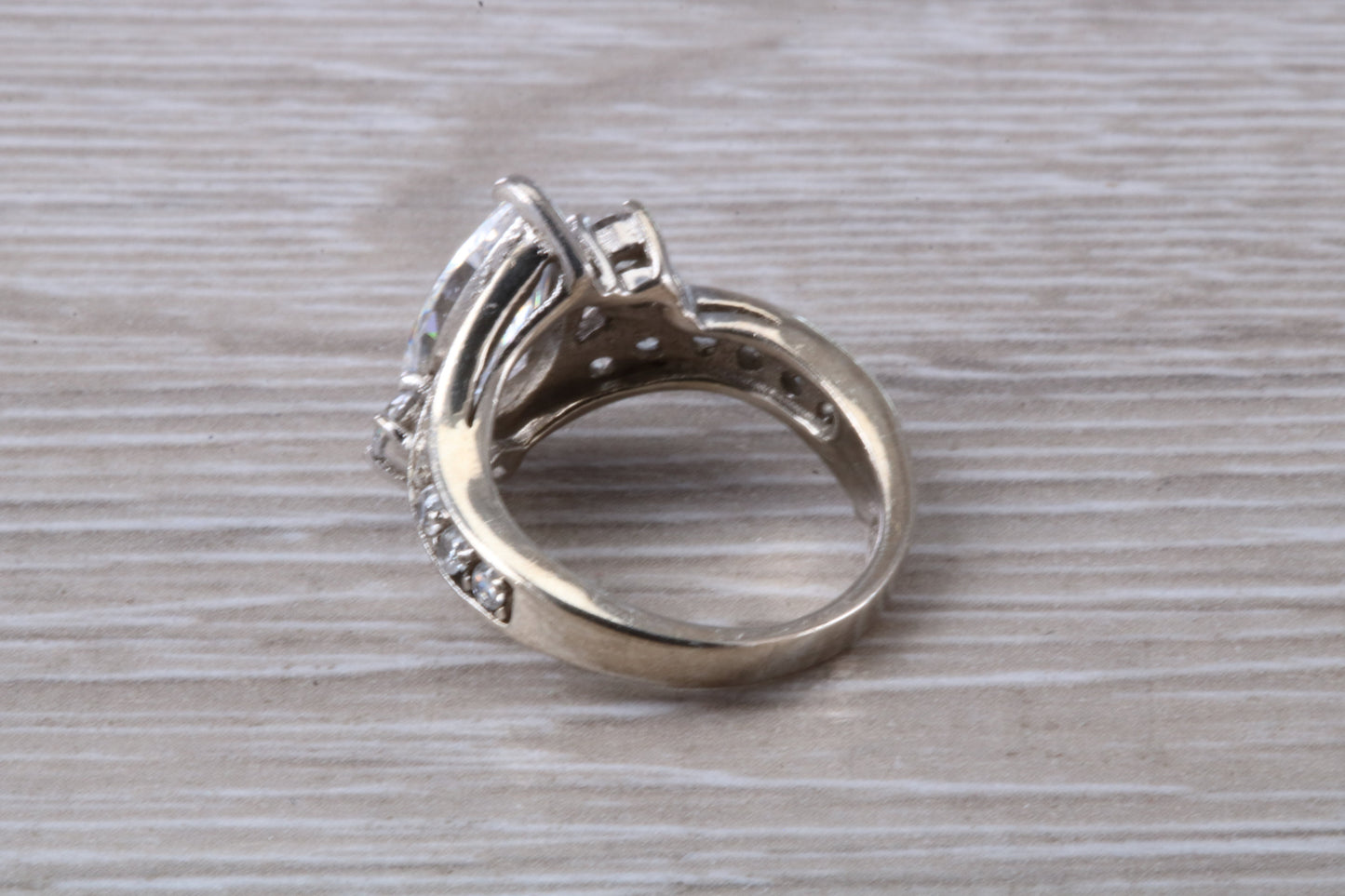 Dressy real Diamond look ring, sterling silver set with diamond look Cubic Zirconia, Ideal promise, dress engagement ring