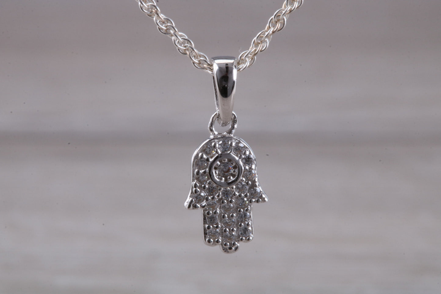 Sterling Silver C Z set Hamsa Necklace