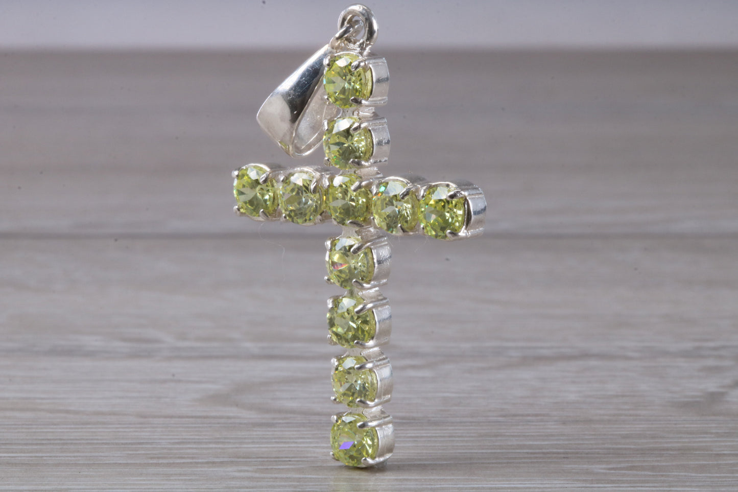 Sterling Silver Peridot C Z set Cross necklace