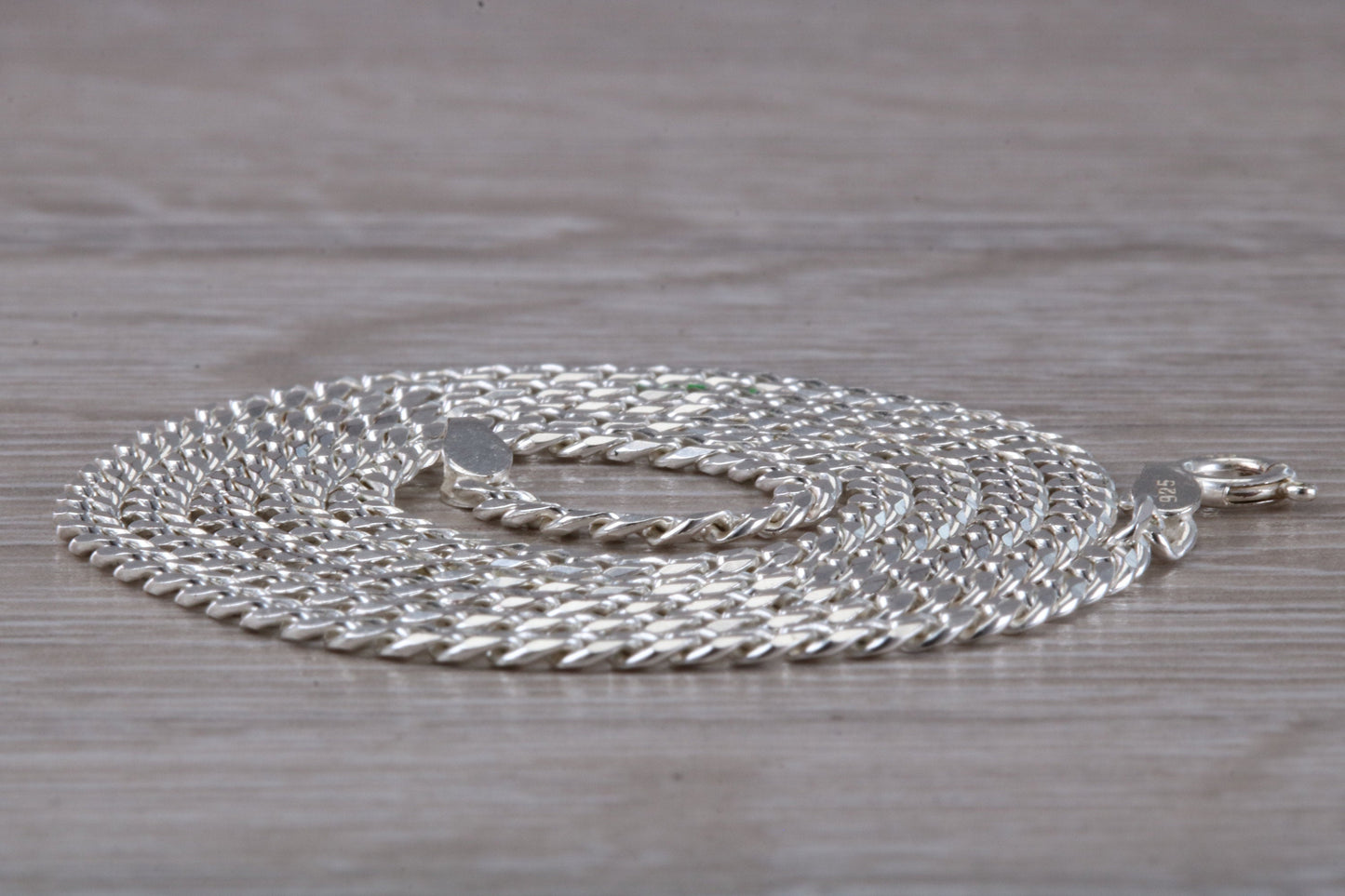 Heavy Diamond Cut Curb Chain. Sterling Silver. 20 inch Length