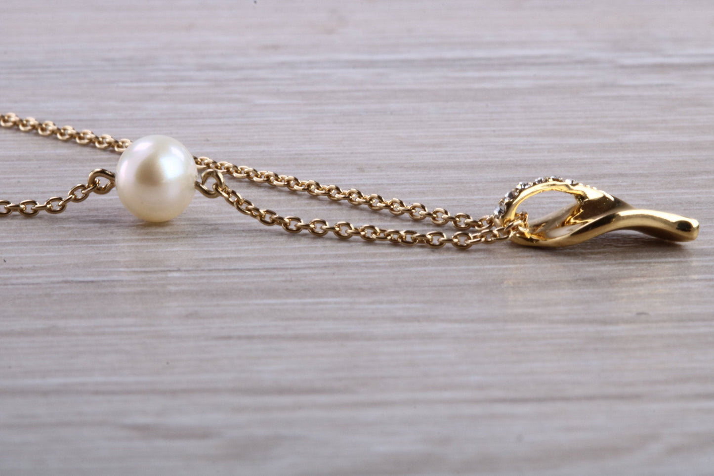 Sterling Silver Real Pearl and C Z set Necklace