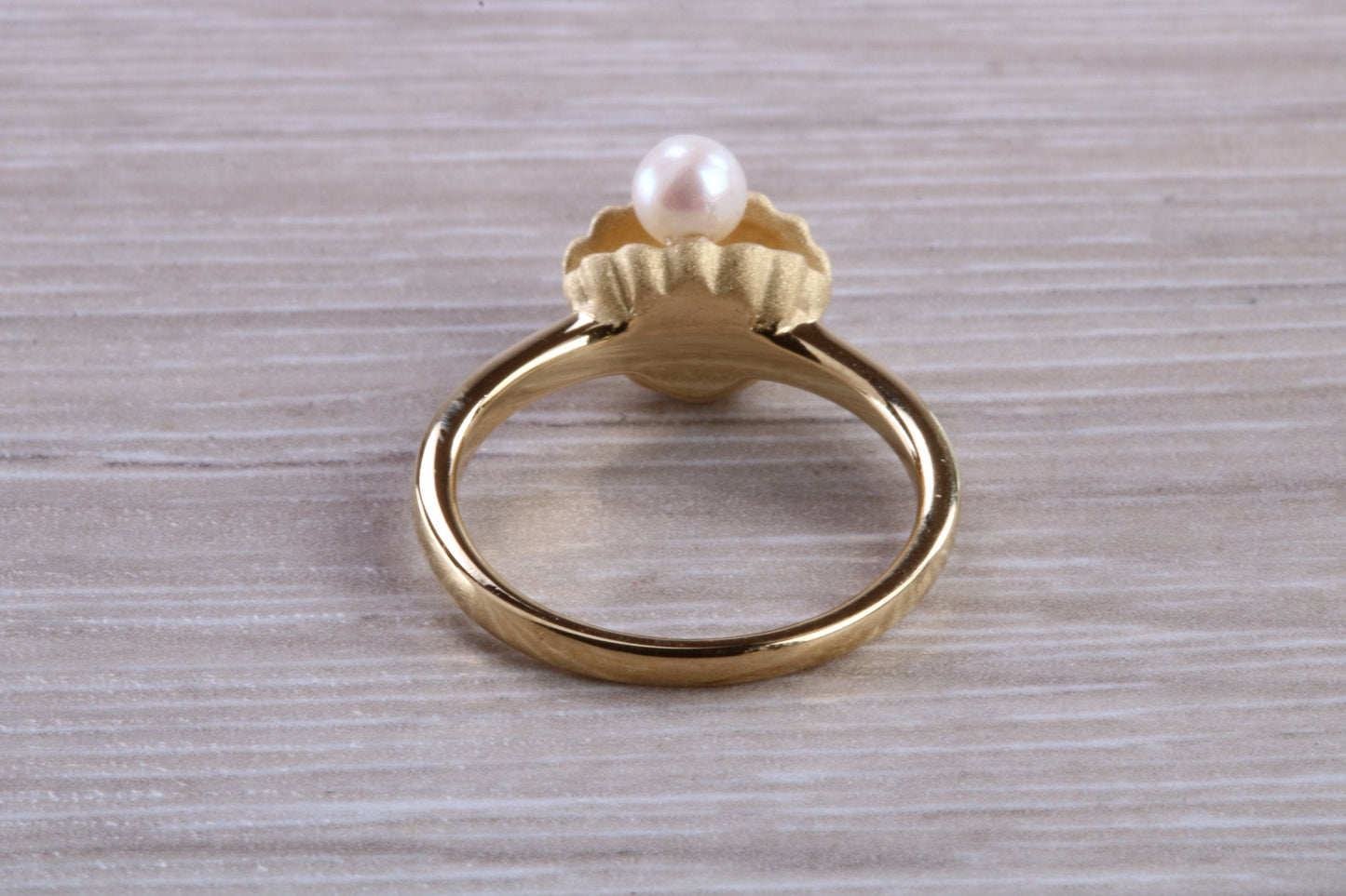 Real Pearl set Shell Ring, made from solid sterling silver with 18ct Yellow Gold plating, suitable for all ages