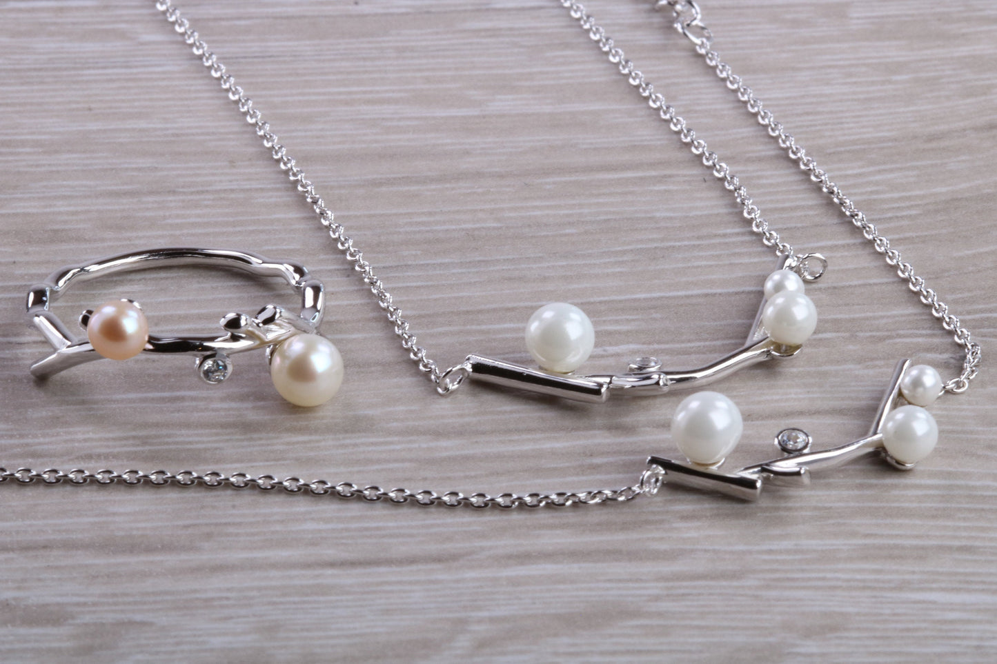Real Pearl set Necklace with Matching Bracelet and Ring
