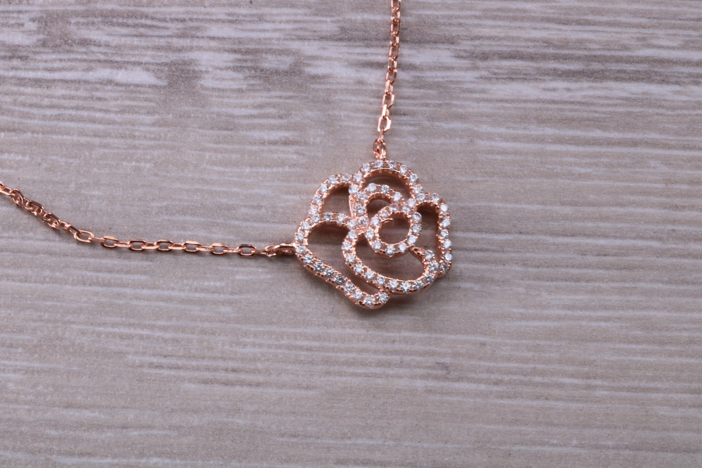 Sterling Silver C Z set Dressy Rose Gold Necklace