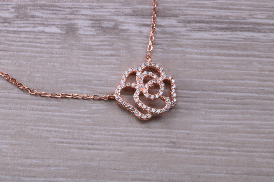 Sterling Silver C Z set Dressy Rose Gold Necklace