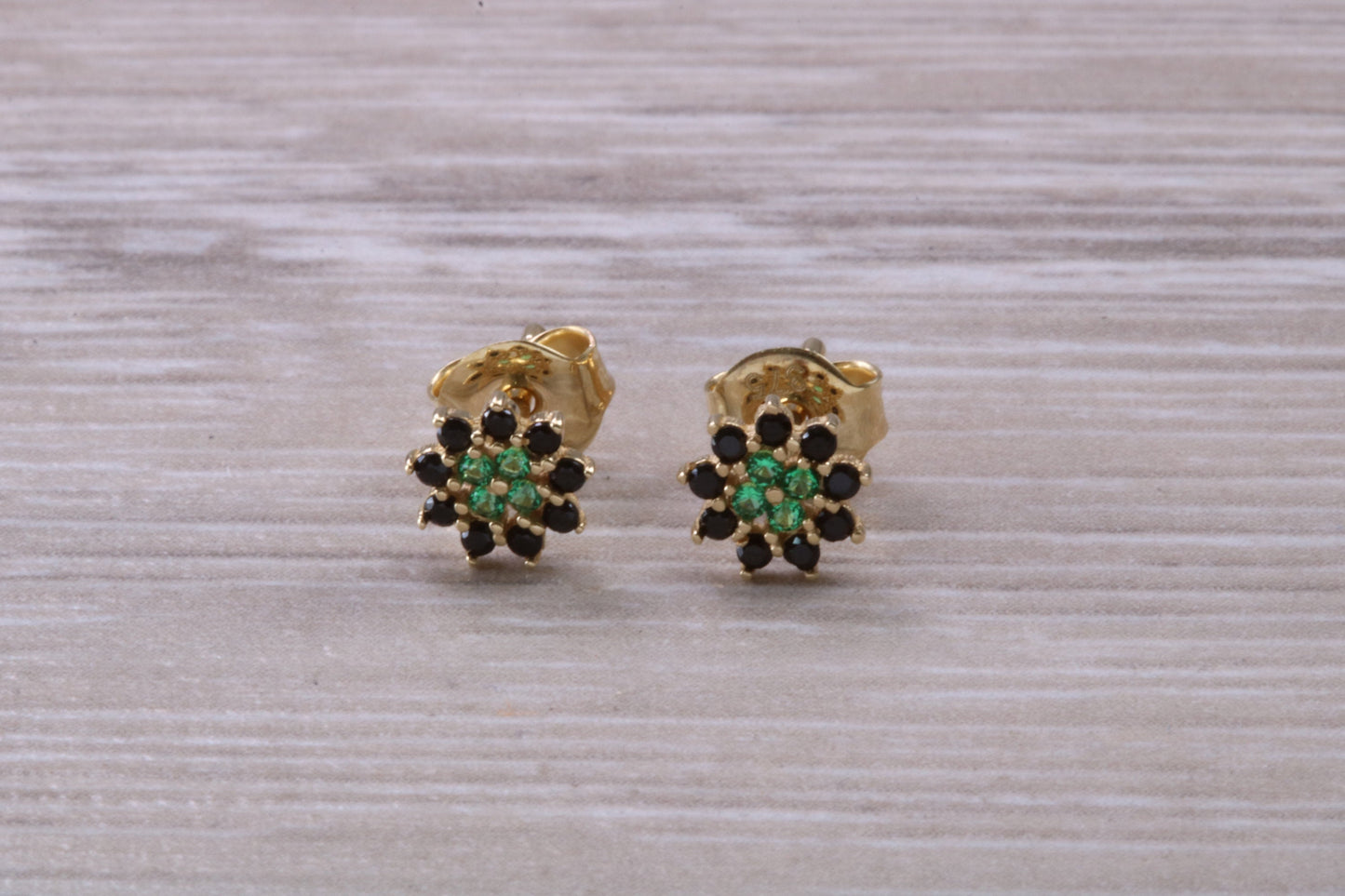 9ct Yellow Gold Real Sapphire and Real Emerald Necklace and Matching Earrings