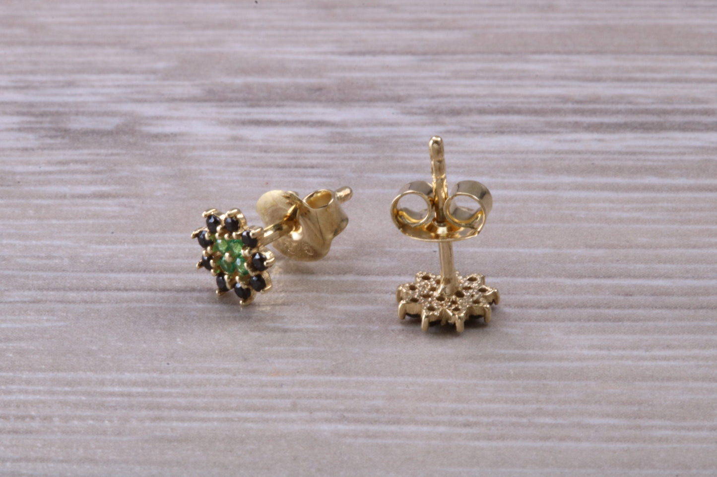 9ct Yellow Gold Real Sapphire and Real Emerald Necklace and Matching Earrings