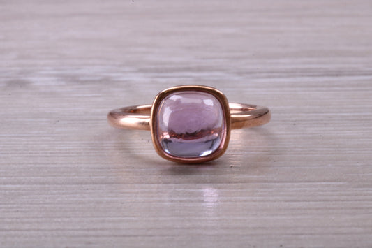 Beautiful Cabochon cut Amethyst ring, solid chunky ring, made from solid 9ct Rose Gold, British hallmarked, natural Amethyst