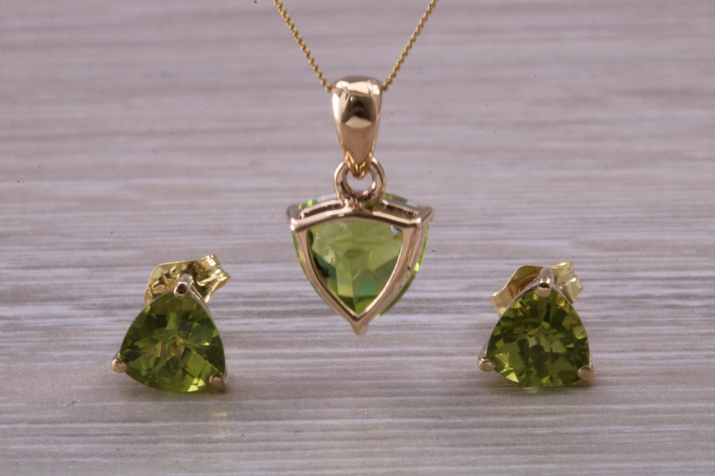 Peridot Earrings and Necklace Set, Solid 9ct Yellow Gold